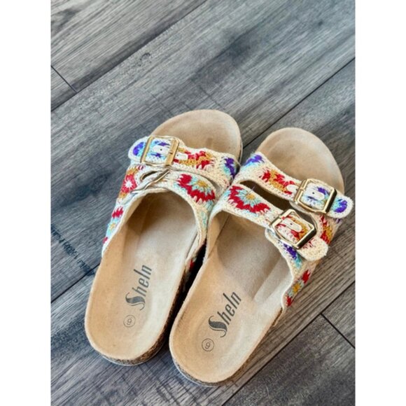 SHEIN Shoes - SHEIN Embroidered Crochet Slip On Boho Colorful Sandals Women Size 6